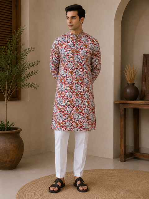 Pure cotton based Men’s Printed kurti (sizes mentioned in inches ,not according to the label on Kurti)size 44 kurti- Length 40 inches and size 46-length 42 inches ) Kurti only. Pants not included.