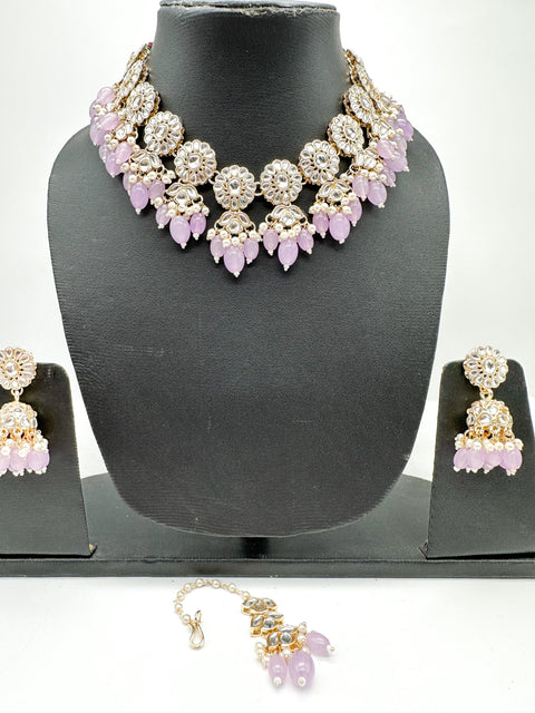 Kundan studded & pearls work designer heavy work Necklace set with beautiful Earrings & Tikka