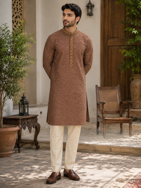 Two Shaded colour cotton kurta with pajama pants (slight variation in color and design is possible )