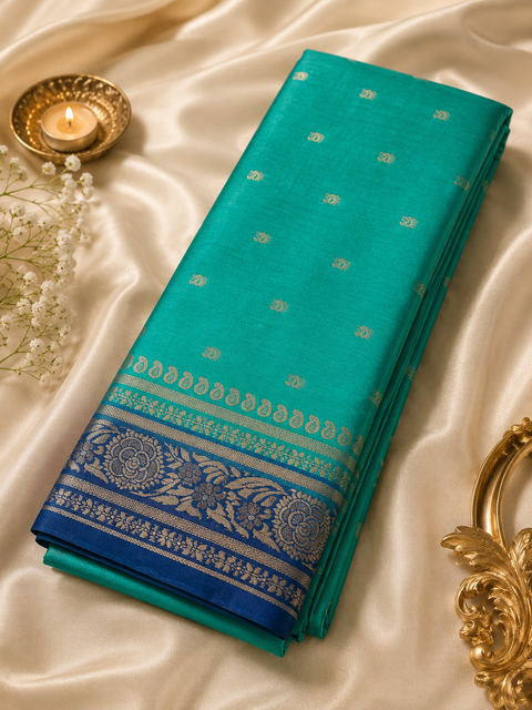 Plain silk Saree with contrast zari border and contrast plain Blouse, Model-Worn Blouse Is For Reference Only. Unstitched Blouse Piece Is Attached With Saree(Slight Variation In Color & Design Is Possible)