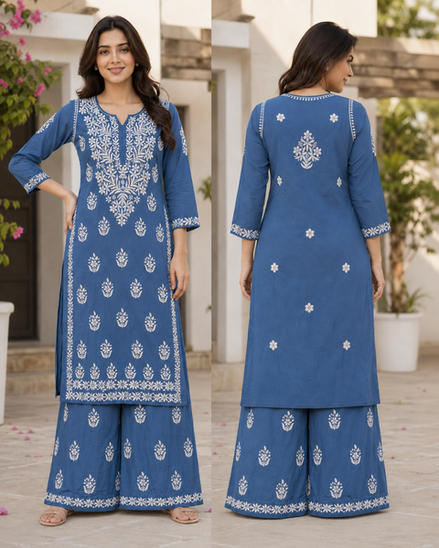 Very soft rayon-based kurti with elegant Lucknowi embroidery at front & back, giving it a graceful and timeless look. Pants are not included – this is kurti only. Slight variation in color and design is possible