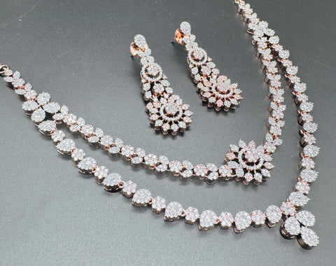 Rosegold American Diamond beautiful necklace set with crystal American diamonds