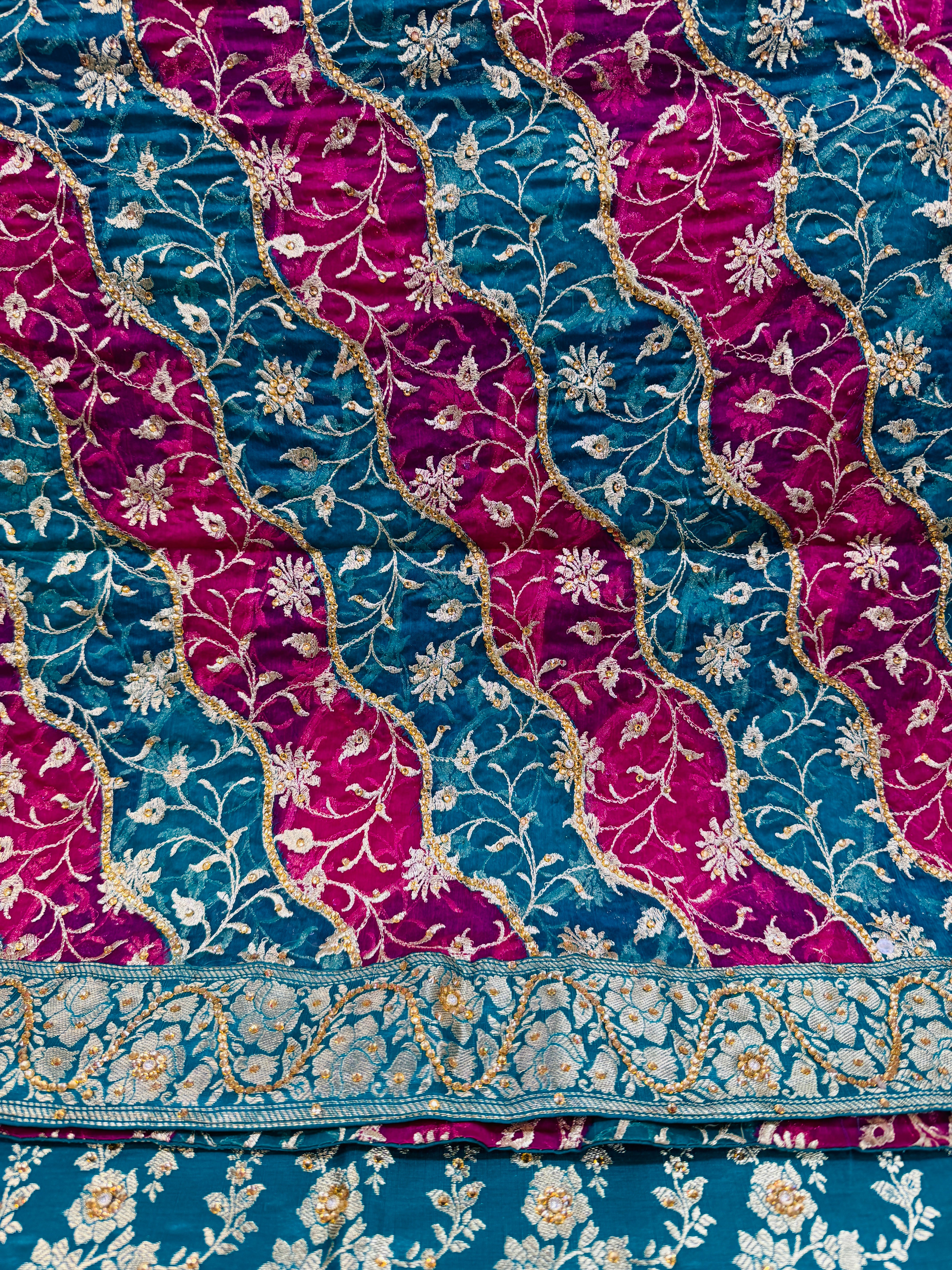 Firozi color Banarasi silk based beautiful handwork kameez with pure s ...