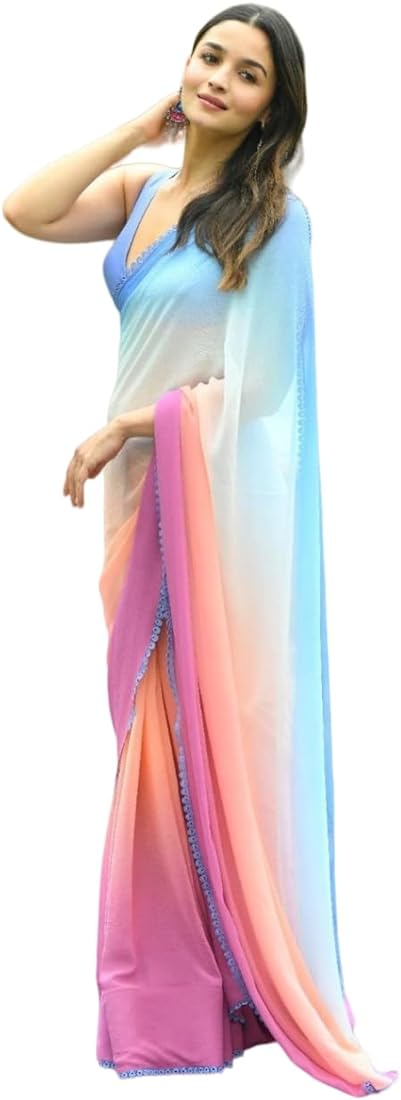 Alia Bhatt inspired plain multicoloured saree