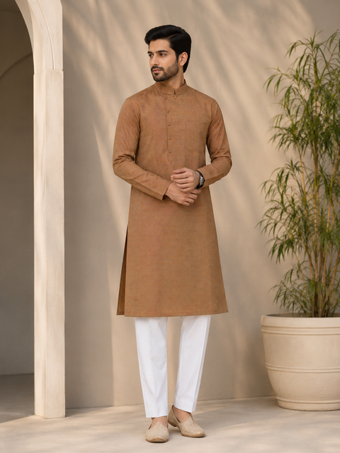 Two toned  cotton silk design designer kurta with pajama pants (slight variation in color & design is possible)