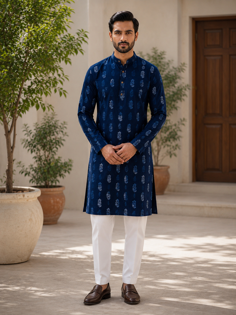 Pure cotton based Men’s Printed kurti (sizes mentioned in inches ,not according to the label on Kurti)size 44 kurti- Length 40 inches and size 46-length 42 inches ) Kurti only. Pants not included.