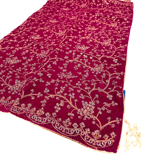 Velvet based heavy embroidery with sequinned work Bridal Dupatta