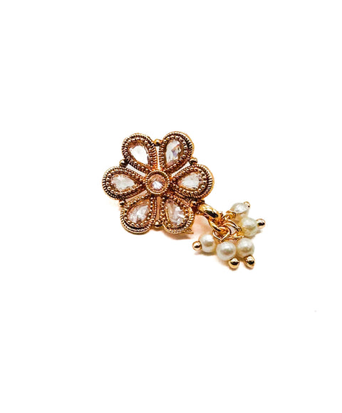 Polki stone with pearls studded Nath ( Non Pierced)