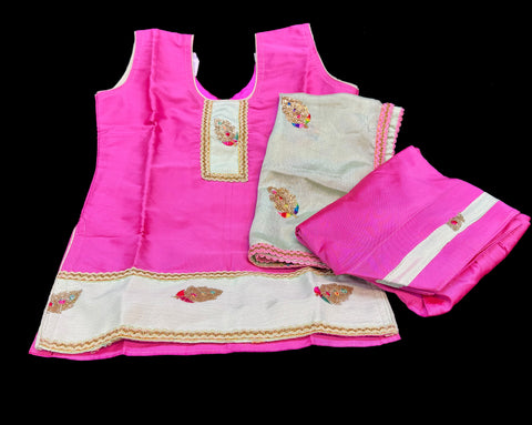 Pink and Mint color embroidery work kids punjabi suit