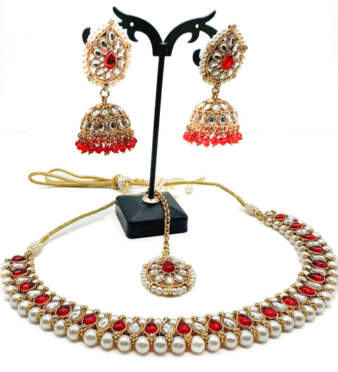 Kundan and Pearls work beautiful necklace set with Jhumka & Tikka