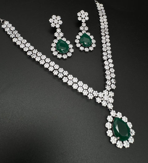 Emerald Green Sapphire American Diamond beautiful necklace set with crystal American diamonds