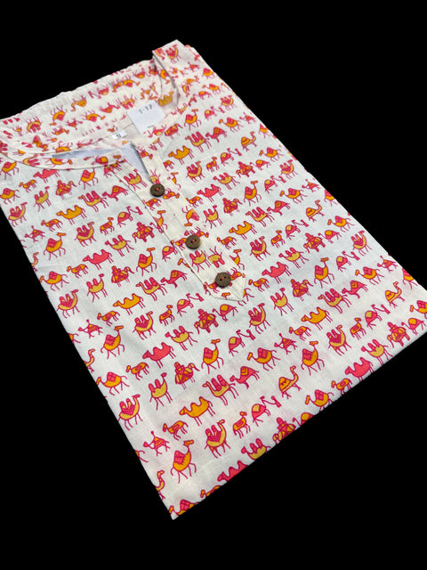 Pure Cotton based Printed short Kurti for girls /Ladies (Size 38 - length 28 inches, Size 42 ,46, 48 length -31 inches)sleeves 17 inch
