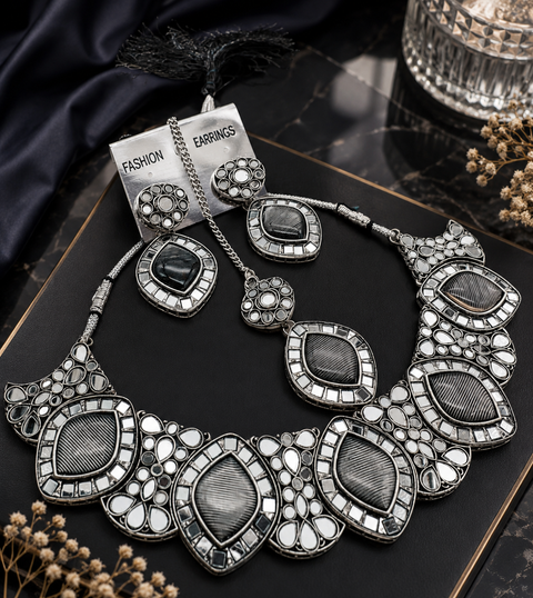 Beautiful Oxidised Necklace with Earrings
