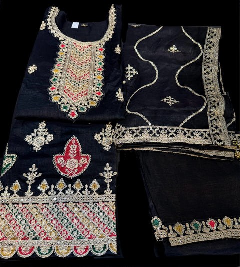 Soft Georgette silk based embroidery with sequined work designer kameez with plazo pants and dupatta with embroidery work