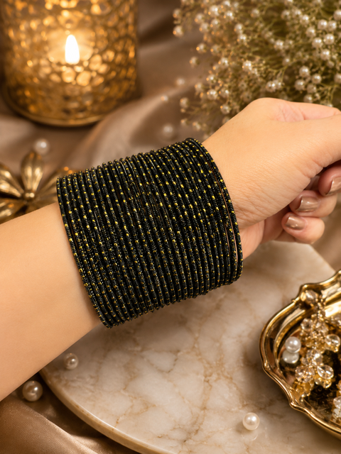 Golden Shimmer dotted metal bangles 2 dozen in 1 Set (slight variation in color & design may occur)