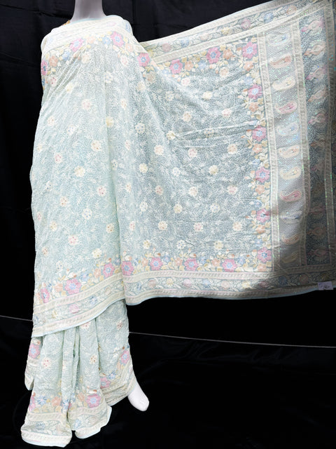 Soft chiffon based Embroidery work with rainbow sequinned work all over beautiful Saree