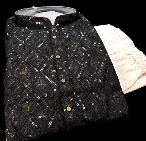 Pure Rayon Based Beautiful heavy Embroidery Work At Front And Back With Sequins Work Designer Kurta & White Pants