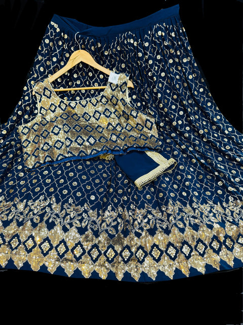 Plus size Georgette based heavy sequined work designer blouse with sequined work lehnga and georgette based dupatta