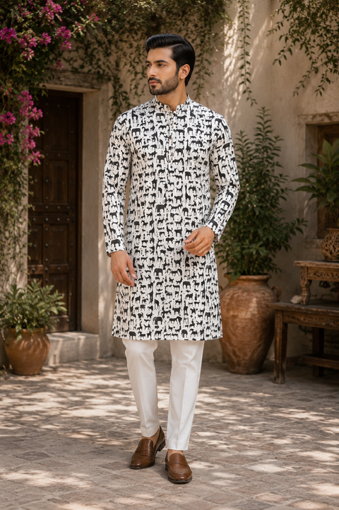 Pure Cotton Based Men’s Printed Kurti (Sizes Mentioned In Inches ,Not According To The Label On Kurti) Size 44 Kurti- Length 40 Inches And Size 46-Length 42 Inches ) Kurti only. Pants not included.