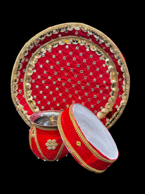 Decorated Karwachauth Thali Set (Thali, Channi, Lota(Kalash)
