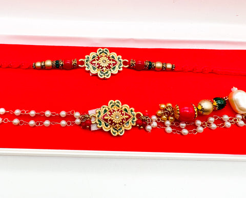 Bhai Bhabhi Pair Beautiful  pearl work Rakhi In Beautiful Box Packing