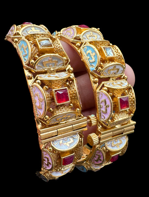 (Not original Gold )Meenakari work with original Kundan stone beautiful design Designer Kade (Openable , Screw Designed)pair