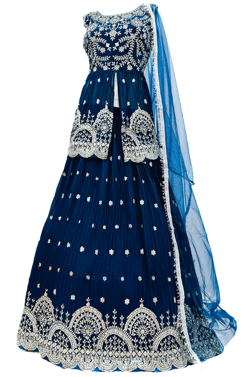 Georgette based embroidery with Sequin design beautiful flared Kameez with georgette Lehnga and netting dupatta