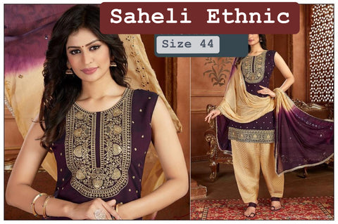 Silk based embroidery with sequined work designer kameez with salwar and chinnon based embroidery dupatta