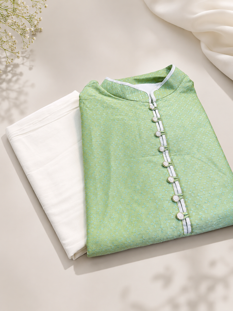 Pastel mint colour silk based kurta with pajama pants (slight variation in color and design is possible )