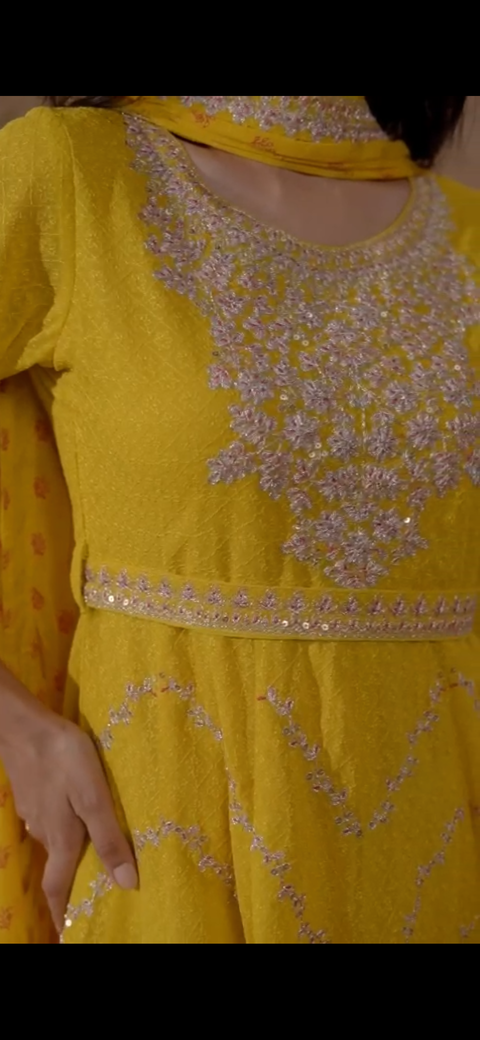 Pure Chiffon based Embroidery work all over heavy Designer Kurti with Plazo pent & Chiffon Dupatta
