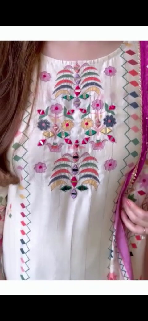 Pure Rayon based Multicoloured Embroidery with Mirror & Print work all over Designer Kurti with Plazo pent & rayon Dupatta