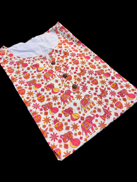 Pure Cotton based Printed short Kurti for girls /Ladies (Size 38 - length 28 inches, Size 42 ,46, 48 length -31 inches)sleeves 17 inch