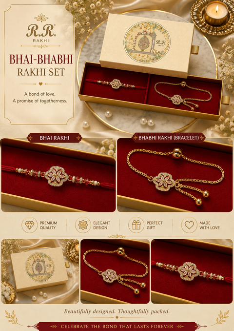 (Video clip attached )Bhai Bhabhi special American diamond stones Rakhi ,Stylish with pearl detailing, presented in a premium gift box(slight variation in design is possible)
