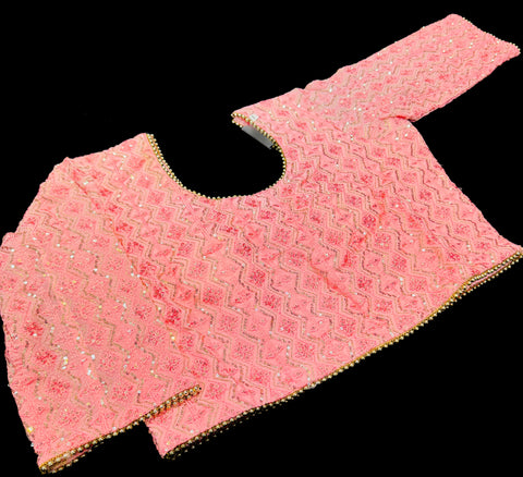 Georgette based lakhnavi embroidery work with sequins work all over lehnga and crop top designer blouse and Georgette sequined dupatta