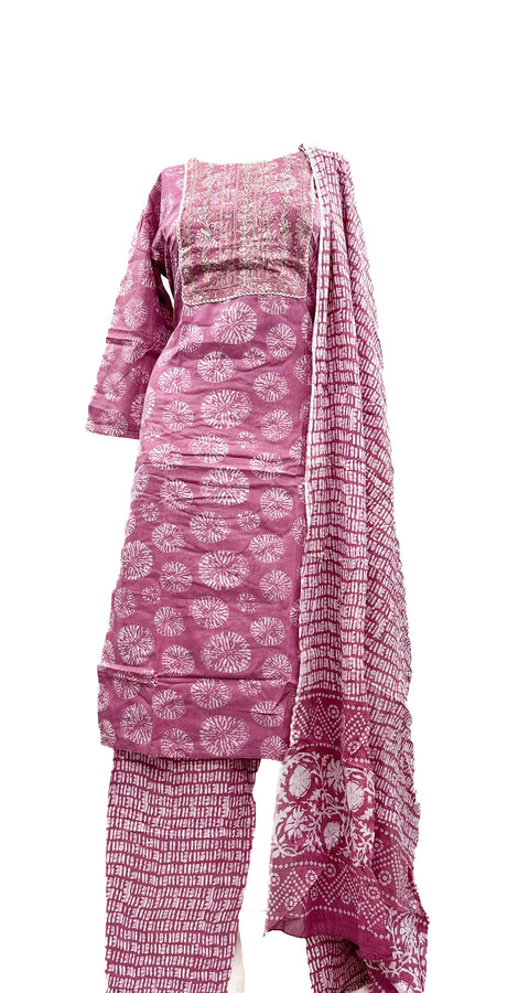 PURE & SOFT COTTON BASED DESIGNER EMBROIDERED & PRINTED WORK KURTI WITH PLAZO PANTS & DUPATTA