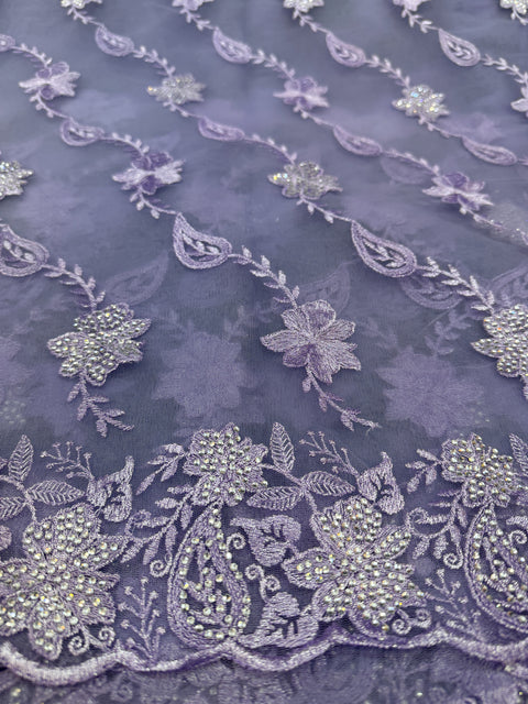 (Video Clip attached )Heavy work designer Saree with netting base fabric and stones work design all over with embroidery work