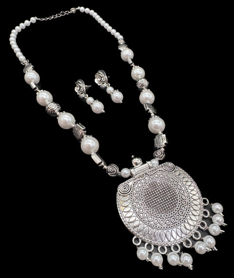 Beautiful Pearls work oxidised Necklace with earrings