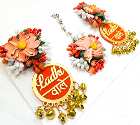 Beautiful Floral jewellery Earrings and Tikka set for Haldi/Mehndi
