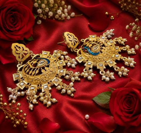Meenakari with pearls work peacock design earrings