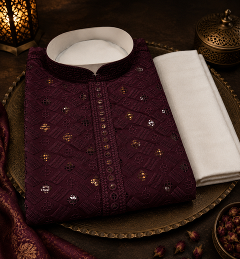 Pure Rayon Based Beautiful Embroidery Work At Front And Back With Sequins Work Designer Kurta & cream Pajama (slight variation in color & design is possible)