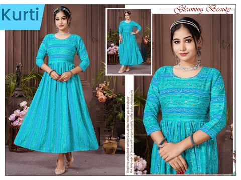 Pure Rayon based bandhani print flared kurti