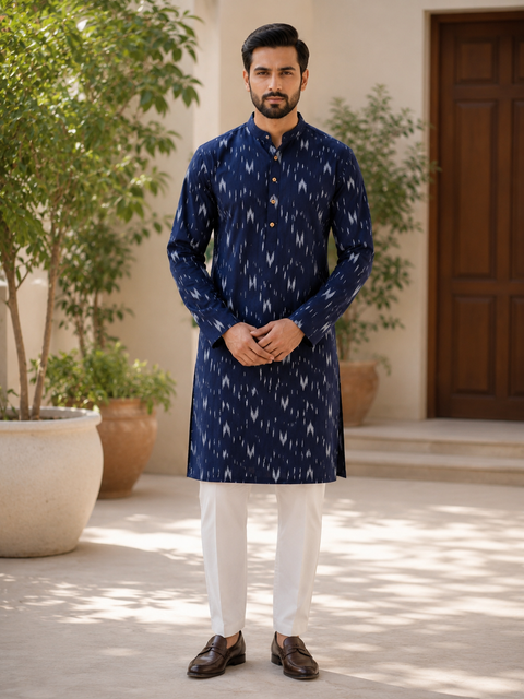 Pure cotton based Men’s Printed kurti (sizes mentioned in inches ,not according to the label on Kurti)size 44 kurti- Length 40 inches and size 46-length 42 inches ) Kurti only. Pants not included.