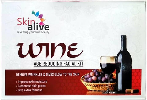 Skin Alive Wine Facial Kit – Age Reduce Formula for Extra Fair & Youthful Skin Brightening & Nourishing –5 Step Facial for All Skin Types – Salon Glow at Home