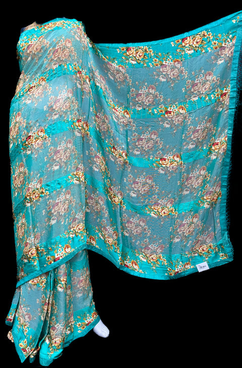 Pure Georgette based with netting design in floral print soft saree with stone work