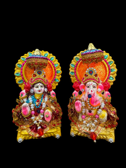 Beautiful Lakshmi Ji & Ganesh Ji Statue (Murti) slight variation in color and design is possible (13-16cm height appx)