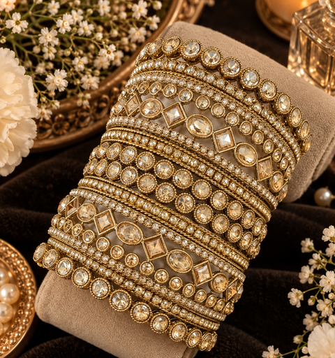 Beautiful bangle set featuring sparkling polki stones (Slight variations in color & design is possible )