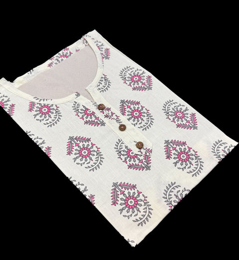 Pure Cotton based Printed short Kurti for girls /Ladies (Size 38 - length 28 inches, Size 42 ,46, 48 length -31 inches)sleeves 17 inch