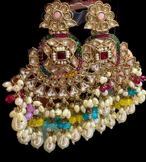 Beautiful Kundan & Pearls work bigger earrings (very lite weight)