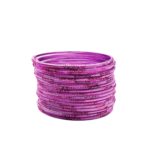 Dark Pink color kids shimmery metal bangles (2 dozen in one pack)