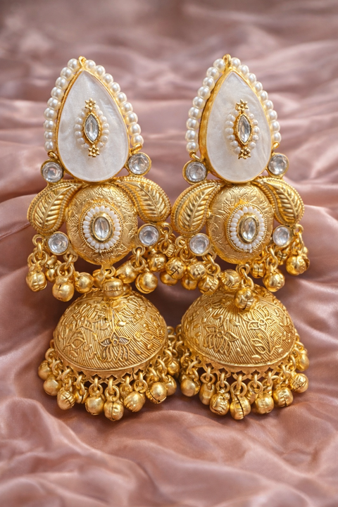 (Video clip attached)Trending Kashmiri Earrings /High-quality alloy base with pearl and crystal embellishments /pearls and Ghunghroo work